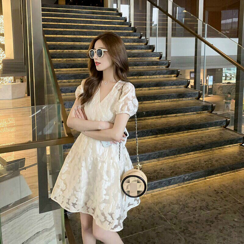 [HCM]Đầm tay búp cổ V cột nơ lưng #damtaybupnolung