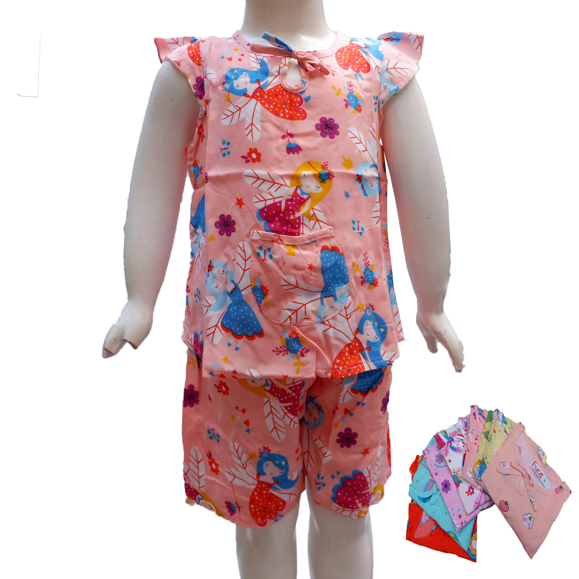 Bộ quần áo Tole lanh cho bé gái ( 12 size từ 4kg - 34kg), đồ bộ quần đùi áo canh tiên hoạ tiết sinh động chất vải tole lanh Fuca AN1