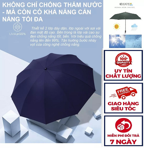 Ô che mưa, nắng gấp gọn phủ lớp chống tia UV cao cấp, dù cầm tay 2 lớp dày dặn chống thấm mau khô, siêu tiện lợi