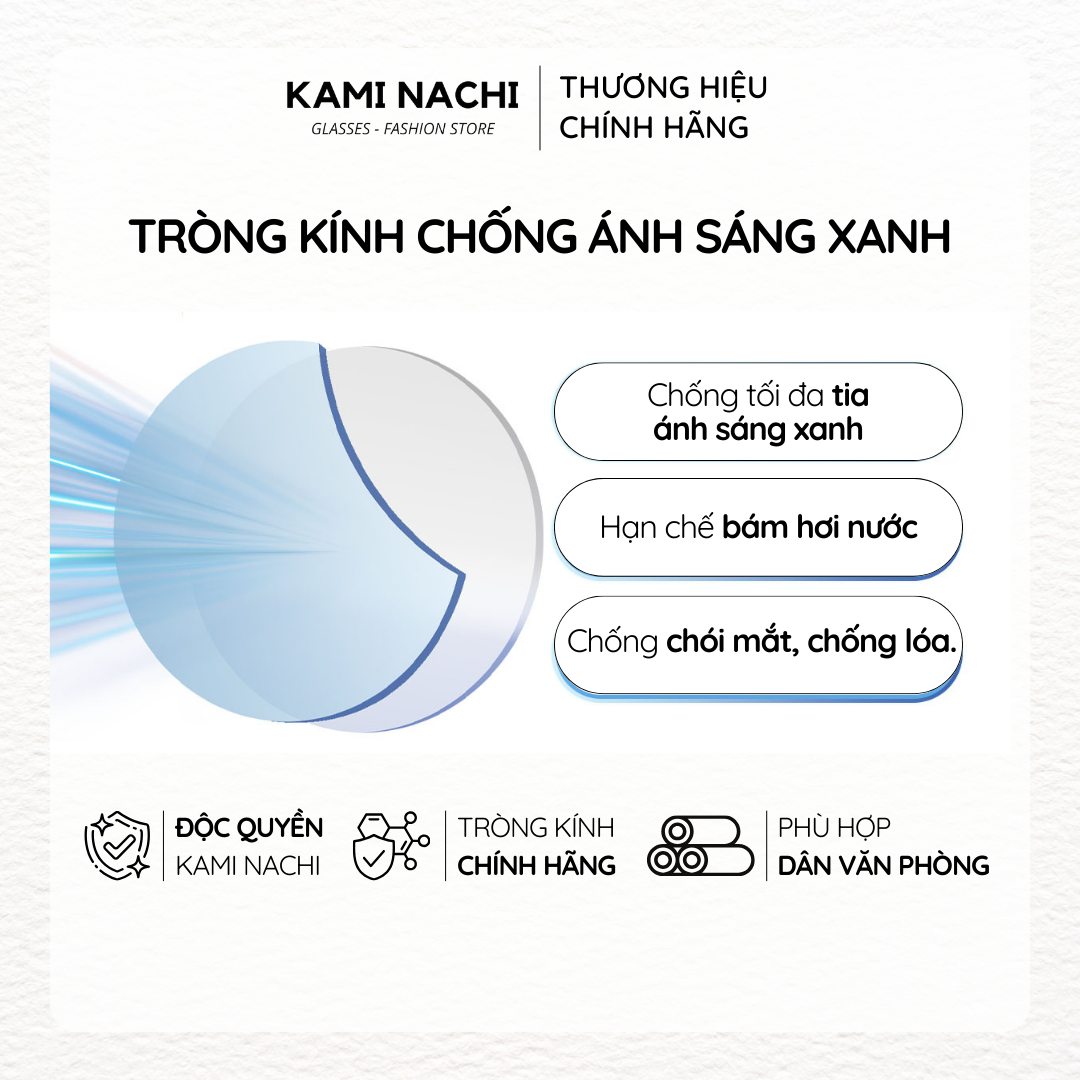 Tròng kính cận loạn chống ánh sáng xanh từ màn hình điện thoại máy tính KAMI NACHI - Hàng Thái Lan