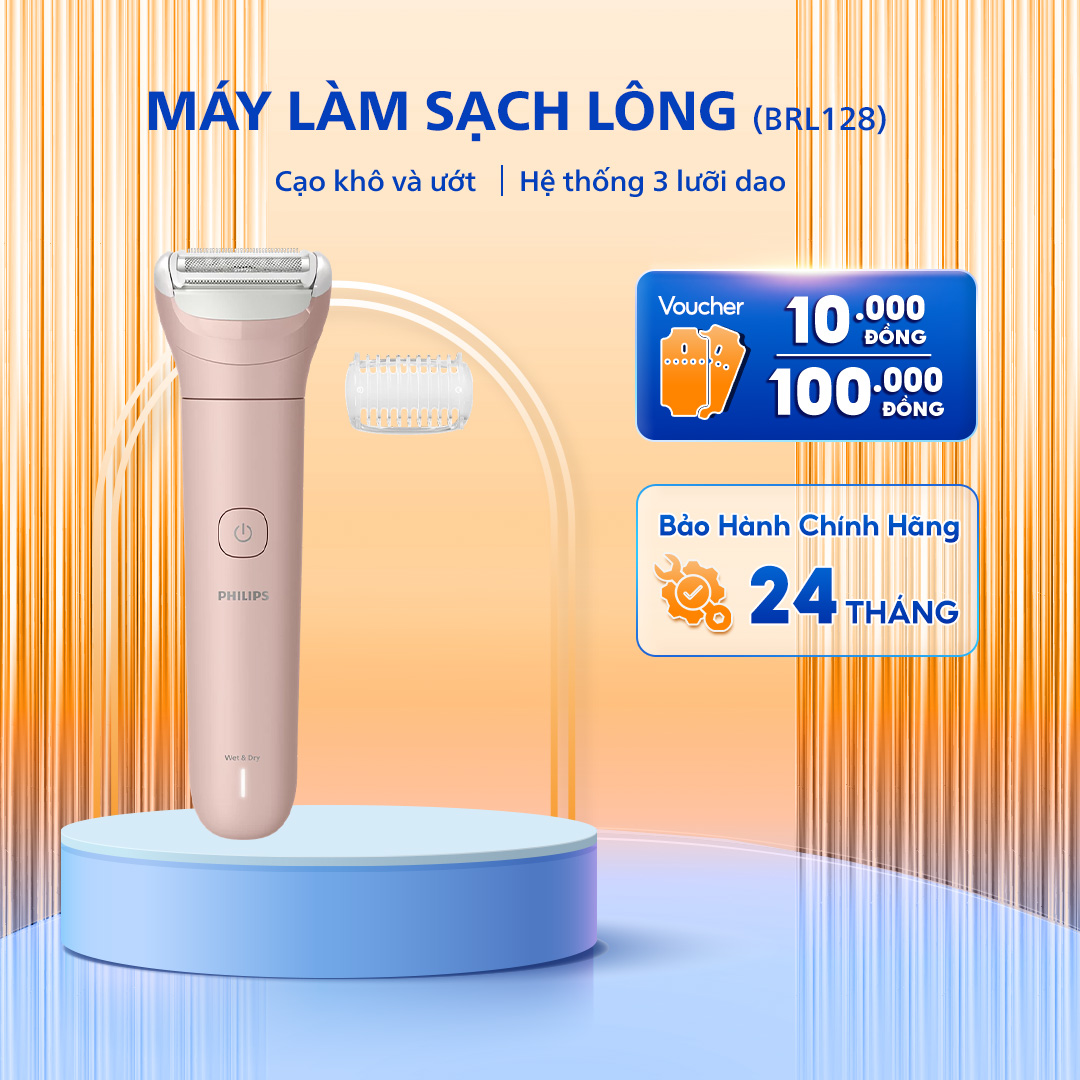 Máy Làm Sạch Lông Cho Nữ Philips BRL128/10, Dùng Không Dây, Cạo Êm Ái, Sử Dụng Khô  Ướt, Bảo Hành Chính Hãng 24 Tháng
