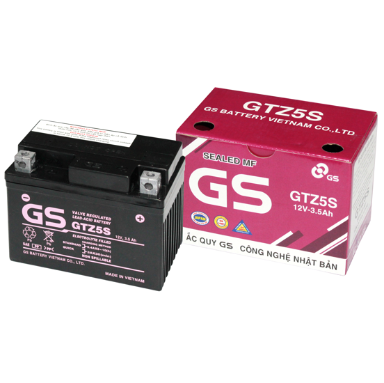 Bình acquy xe máy khô miễn bảo dưỡng GS GTZ5S (12V-3.5AH), ắc quy xe máy honda 12v.