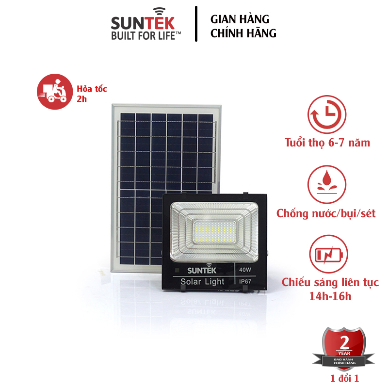 Đèn pha năng lượng mặt trời suntek led solar light 40w - hàng chính hãng - bảo hành 2 năm 1 đổi 1