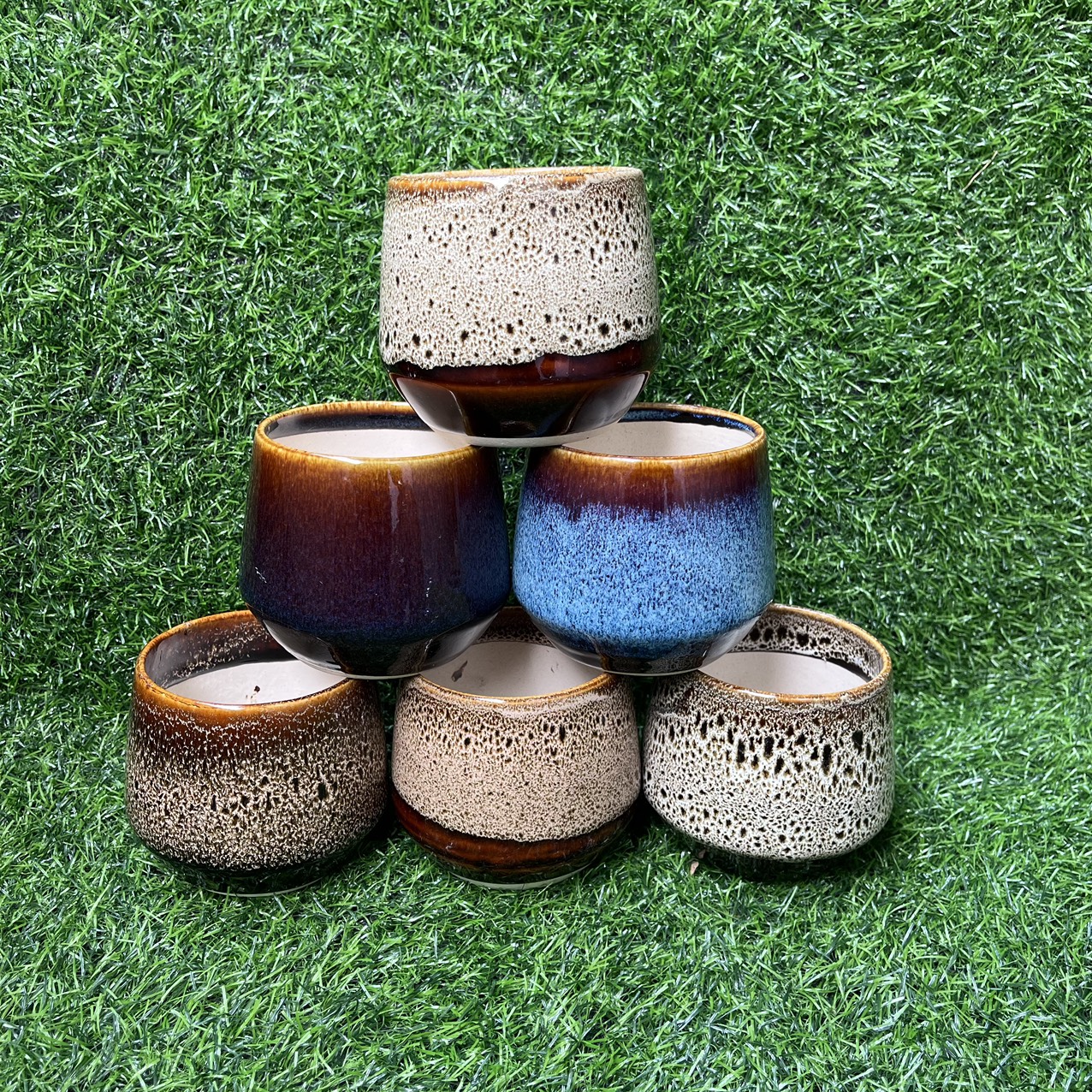 Chậu sứ men hỏa biến hình kim cương cao S2 9x9cm - Nhiều màu - Solar Garden