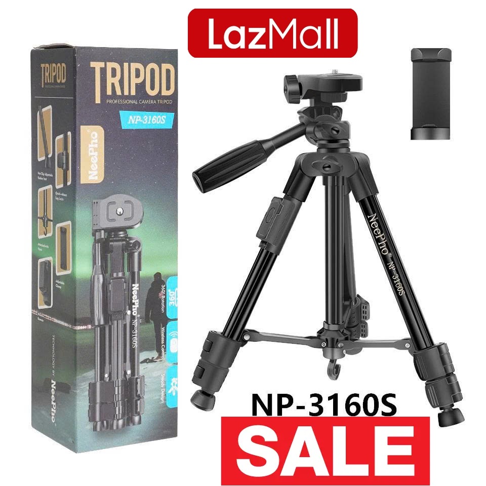 LazMall BEST SALE 50% Chân Quay Máy Ảnh, Điện Thoại, Gậy Tự Sướng 3 Chân Tripod Neepho NP-3160S Xoay 360 Độ Có Remote Điều Khiển Từ Xa Chụp Hình, Quay Video Livestream Chuyên Nghiệp