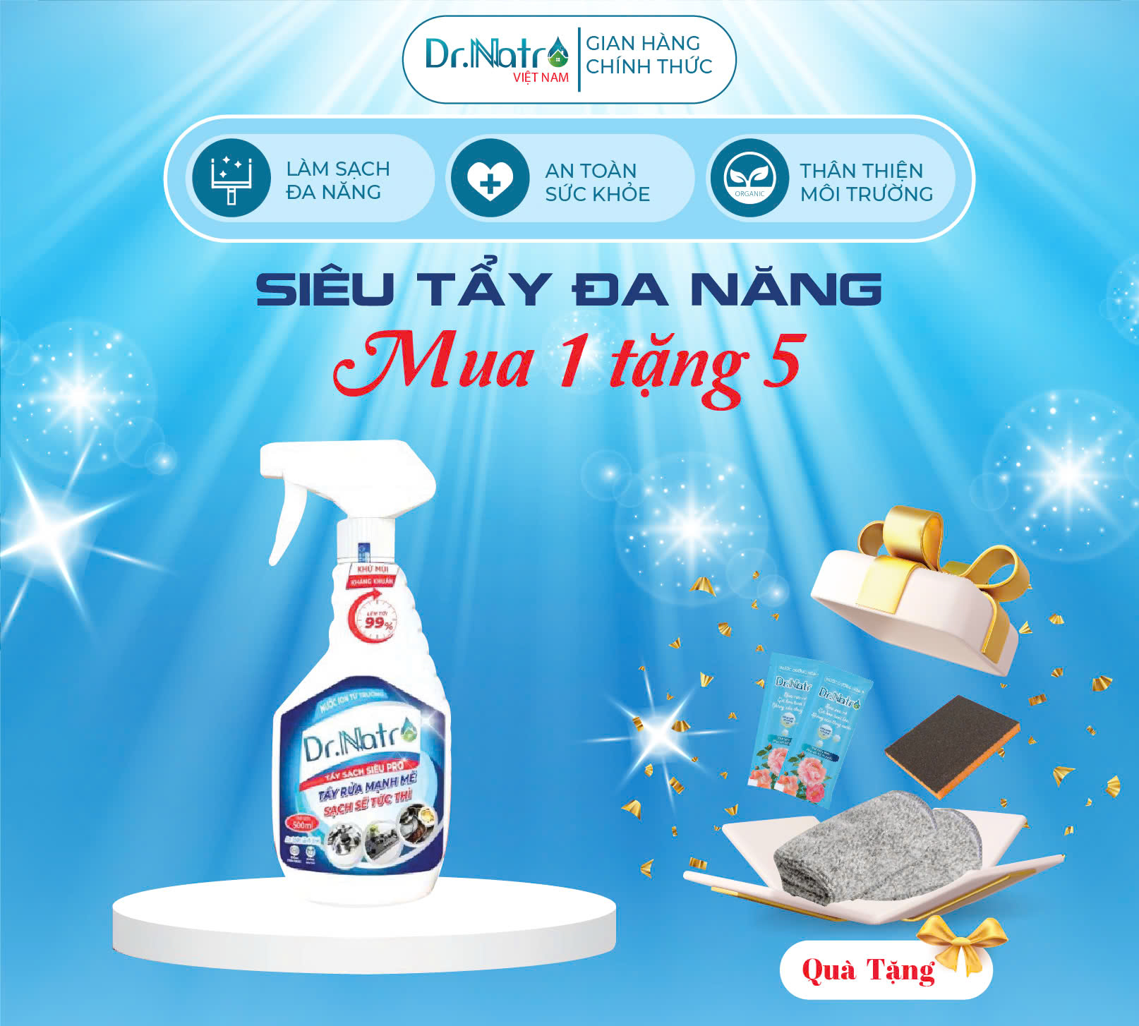 Chai nước tẩy rửa đa năng Dr.Natro 500ml Tẩy Sạch Mọi Vết Bẩn Trên Các Bề Mặt { Mua 1 Tặng 3 }