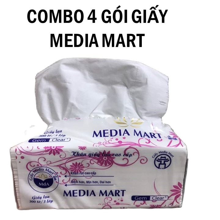 COMBO 4 GÓI KHĂN GIẤY RÚT 3 LỚP MEDIA MART 300 TỜ 250G/GÓI