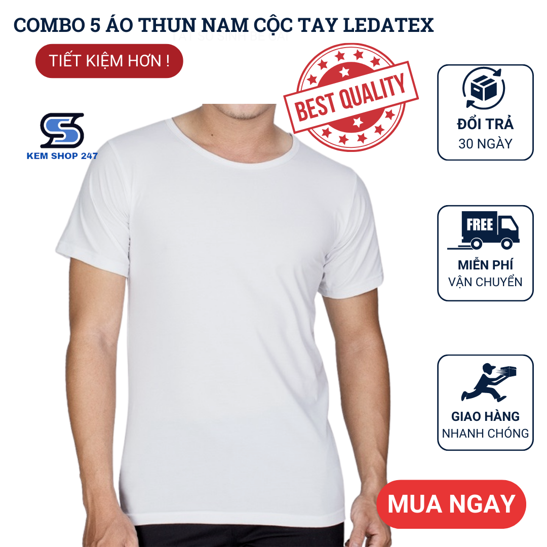 Combo 3/Combo 5 Áo lót nam ngắn tay Đông Xuân cổ tròn Ledatex chất liệu cotton thoáng mát,Thiết kế đơn giản, dễ kết hợp với nhiều kiểu áo sơ mi,mặc ở nhà.