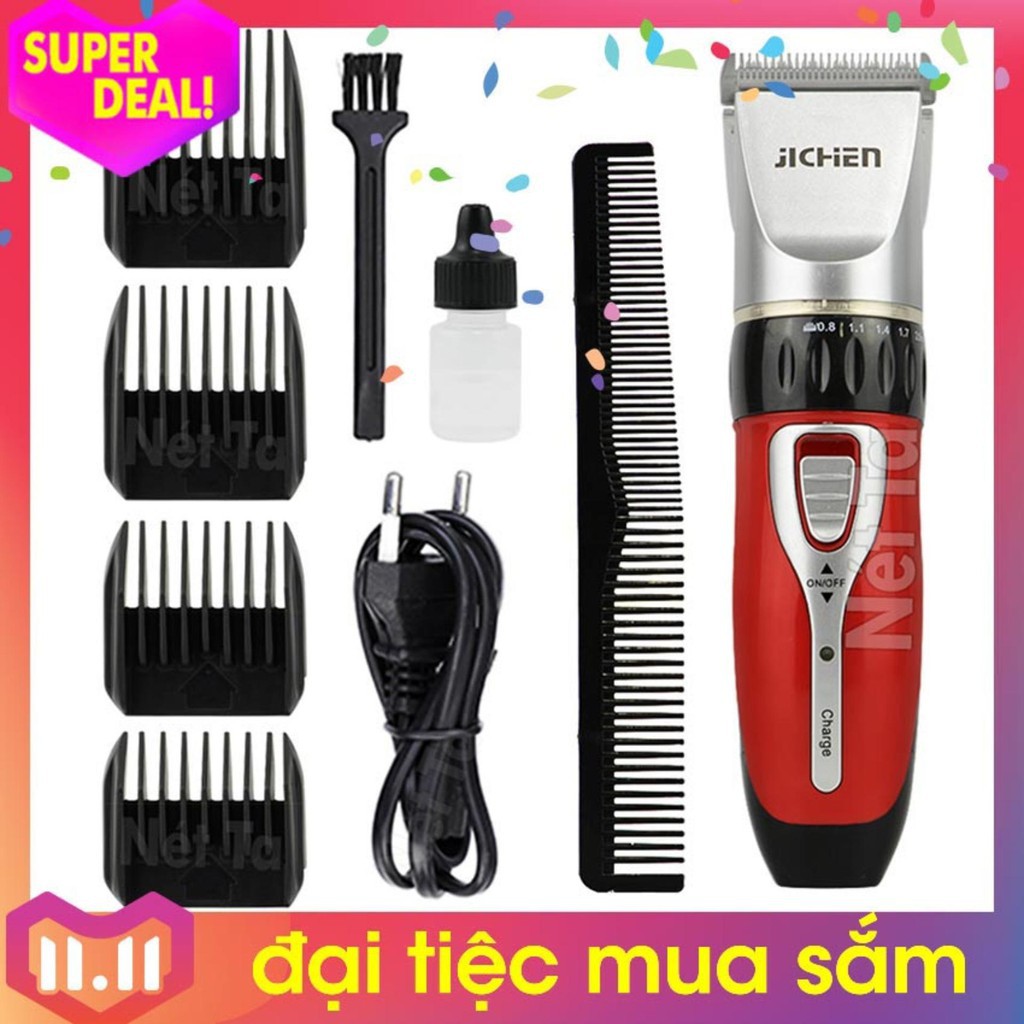 Tông đơ cắt tóc gia đình Jichen 0817 tặng 4 cữ an toàn + lược nhựa cứng
