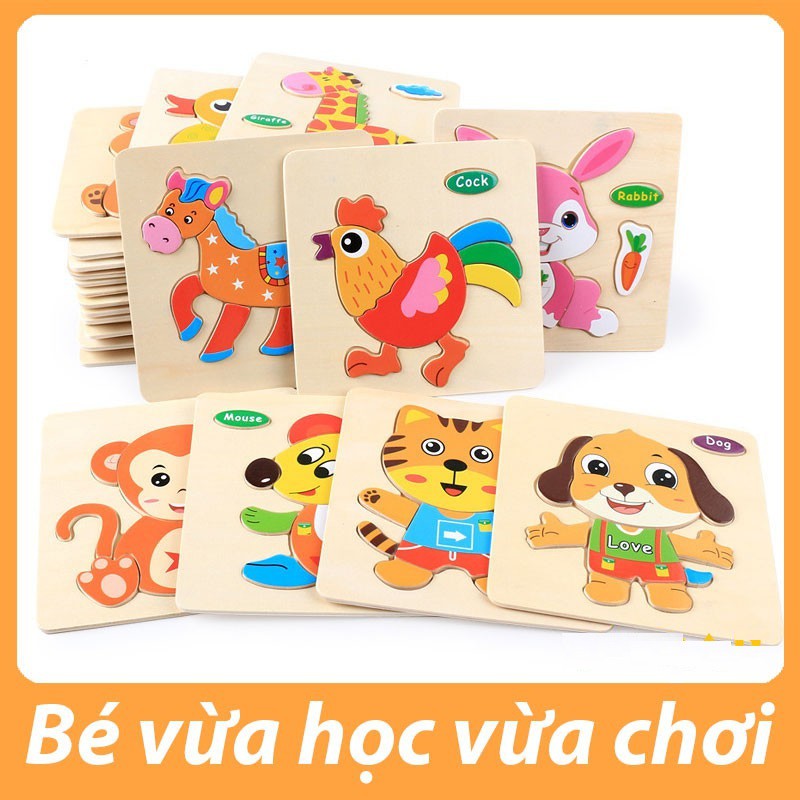 Combo 5 tranh ghép gỗ 3d- đồ chơi ghép hình trí tuệ cho bé- đồ chơi gỗ