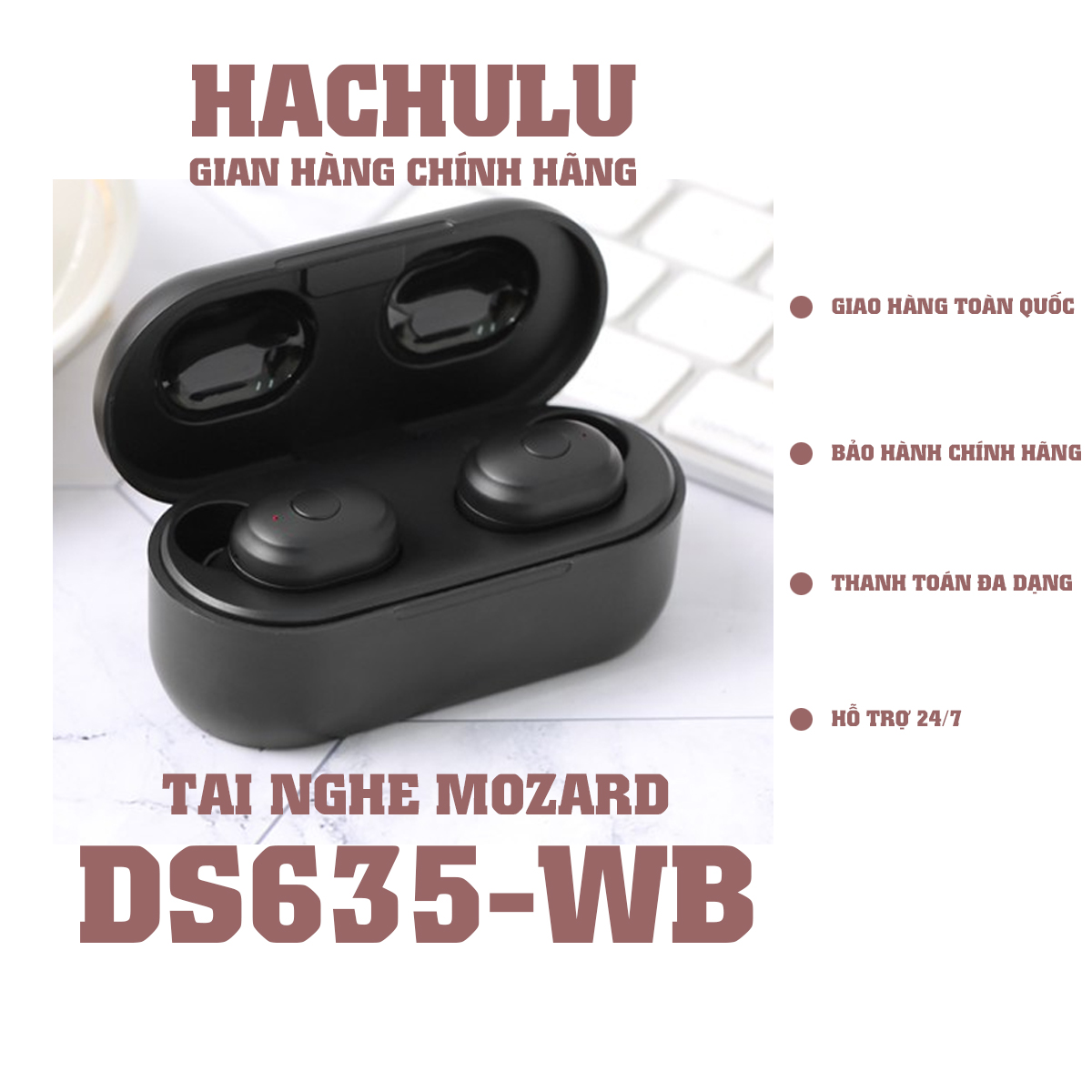 Tai nghe bluetooth true wireless mozard ds635-wb đen