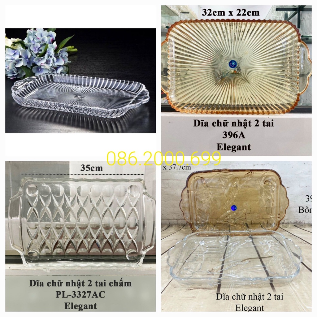 Khay thủy tinh cao cấp / dĩa thủy tinh hình chữ nhật loại lớn