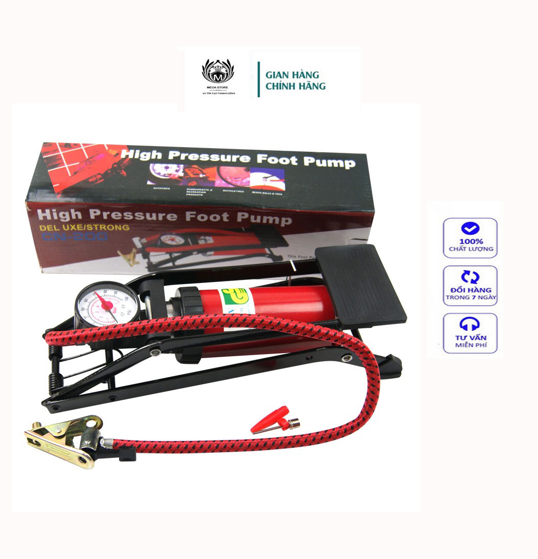Bơm Hơi Đạp Chân Đa Năng Ô Tô, Xe Máy có Đồng Hồ Đo Áp Suất Lốp