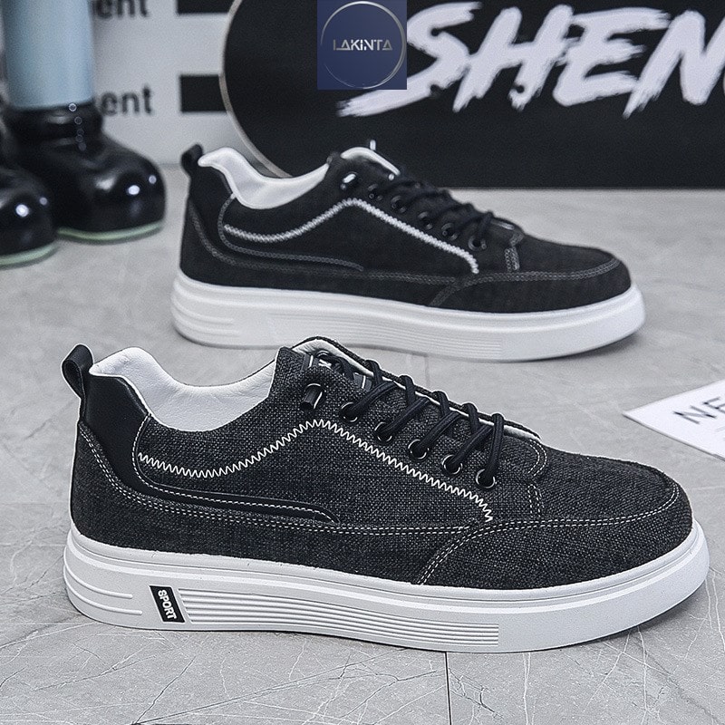Giày thể thao nam cao cấp lakinta giày sneaker nam cổ thấp vải bò g400