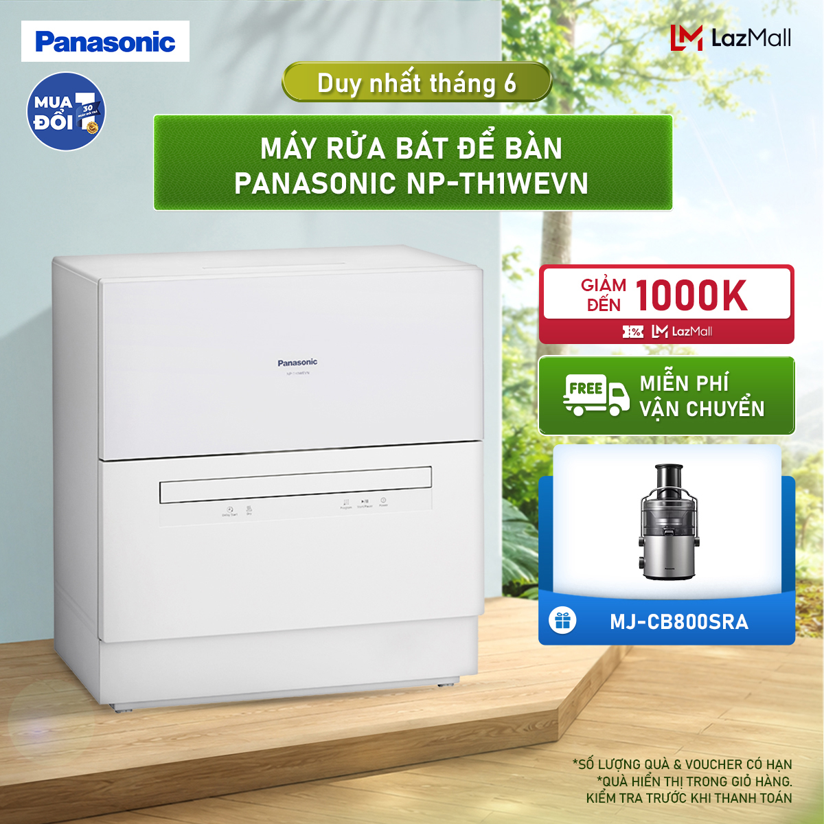 [Trả góp 0%] Máy rửa bát để bàn Panasonic NP-TH1WEVN - Có chức năng sấy khô