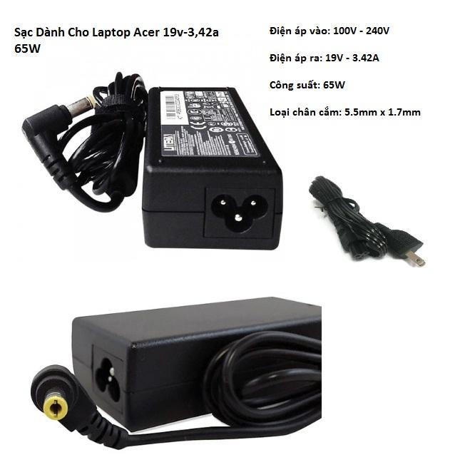 Sạc Dành Cho Laptop Acer 19v-3,42a 65W -Tặng dây sạc laptop