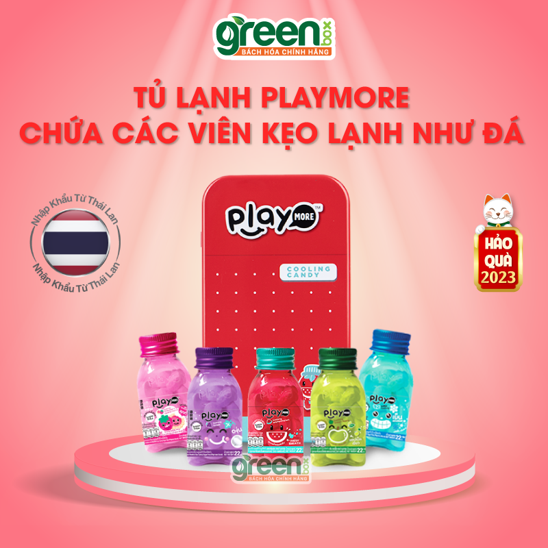 Hộp kẹo ngậm the không đường Playmore Thái Lan 110g màu đỏ