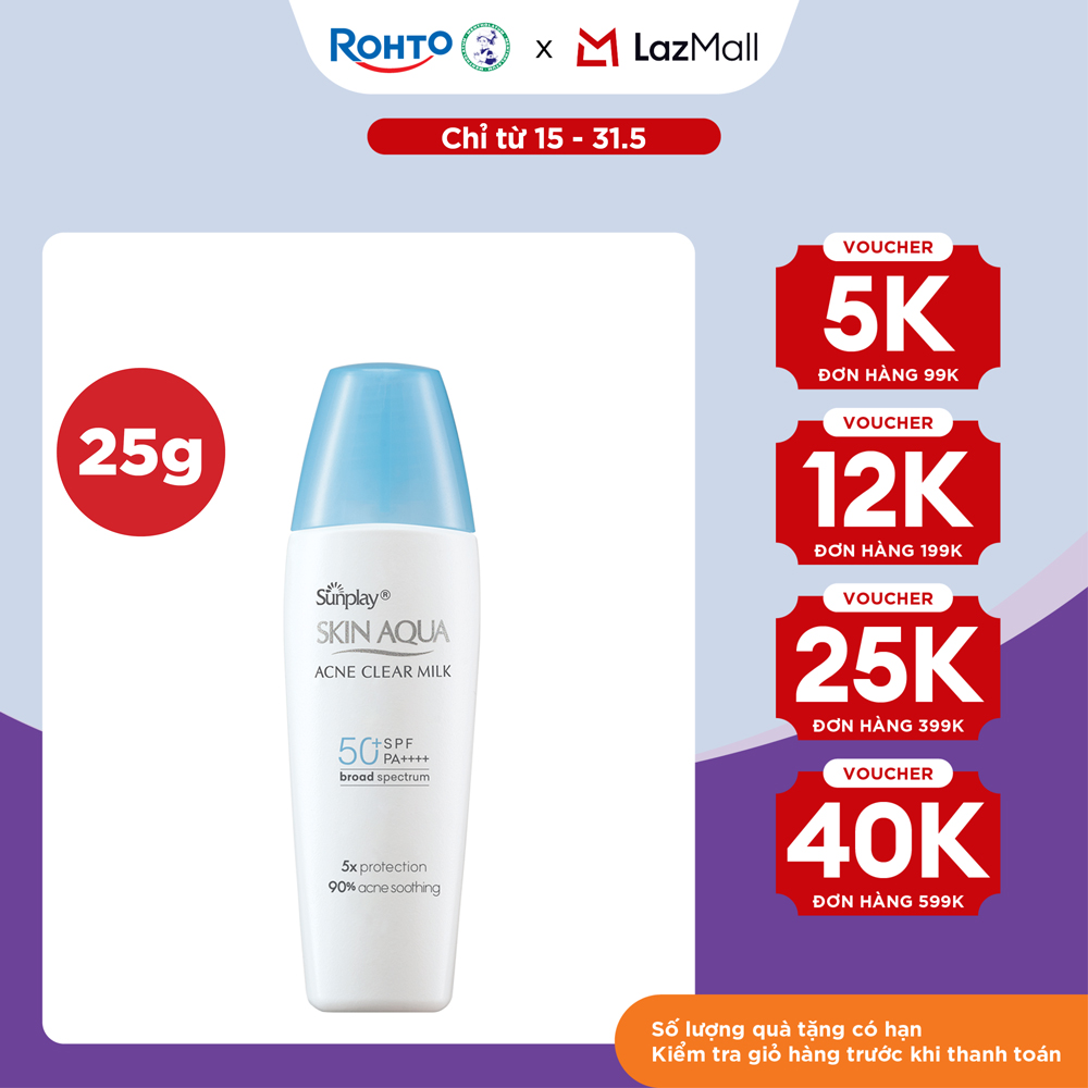 Kem chống nắng Skin Aqua cho da mụn, dạng sữa dùng hàng ngày Sunplay Skin Aqua Acne Clear Eco Việt Nam SPF 50, PA++++ 25g