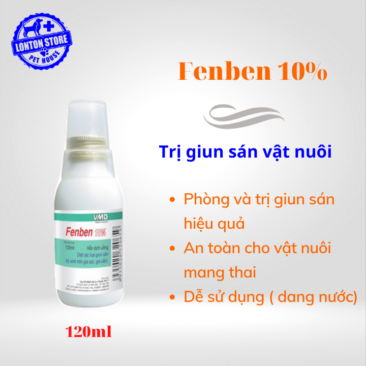 VEMEDIM Fenben 10% (Fenbendazole) - Chai Diệt Trừ Mọi Loại Giun Sán Cho Vật Nuôi - 120ml - Lonton Shop