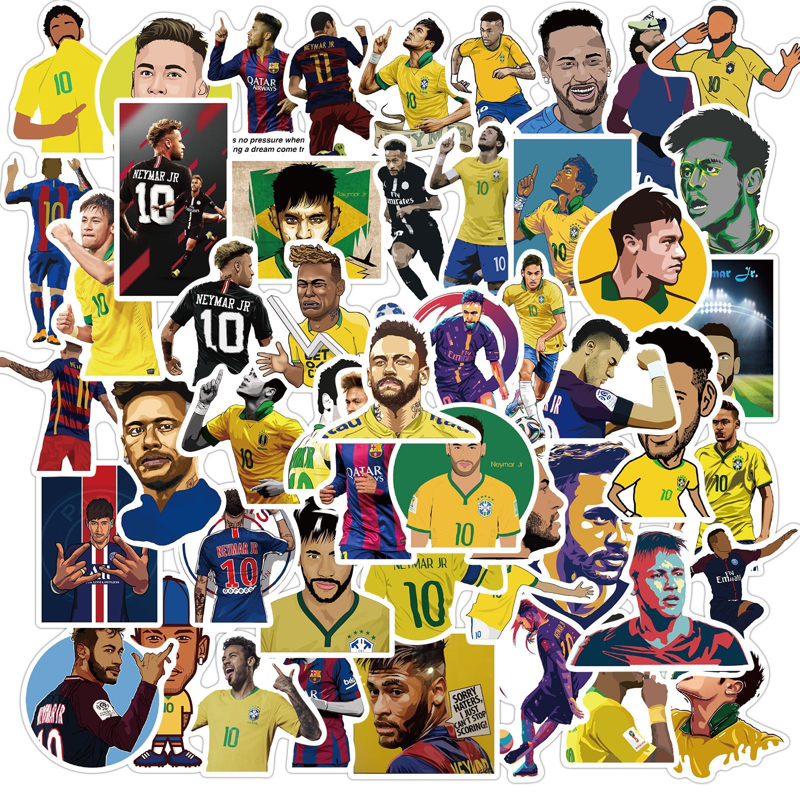 Sticker Cầu Thủ Bóng Đá Neymar 50 Hình Decal Cắt Sẵn Dán Điện Thoại Laptop Sổ Xe Tường Mũ Bảo Hiểm Bình Nước Vali