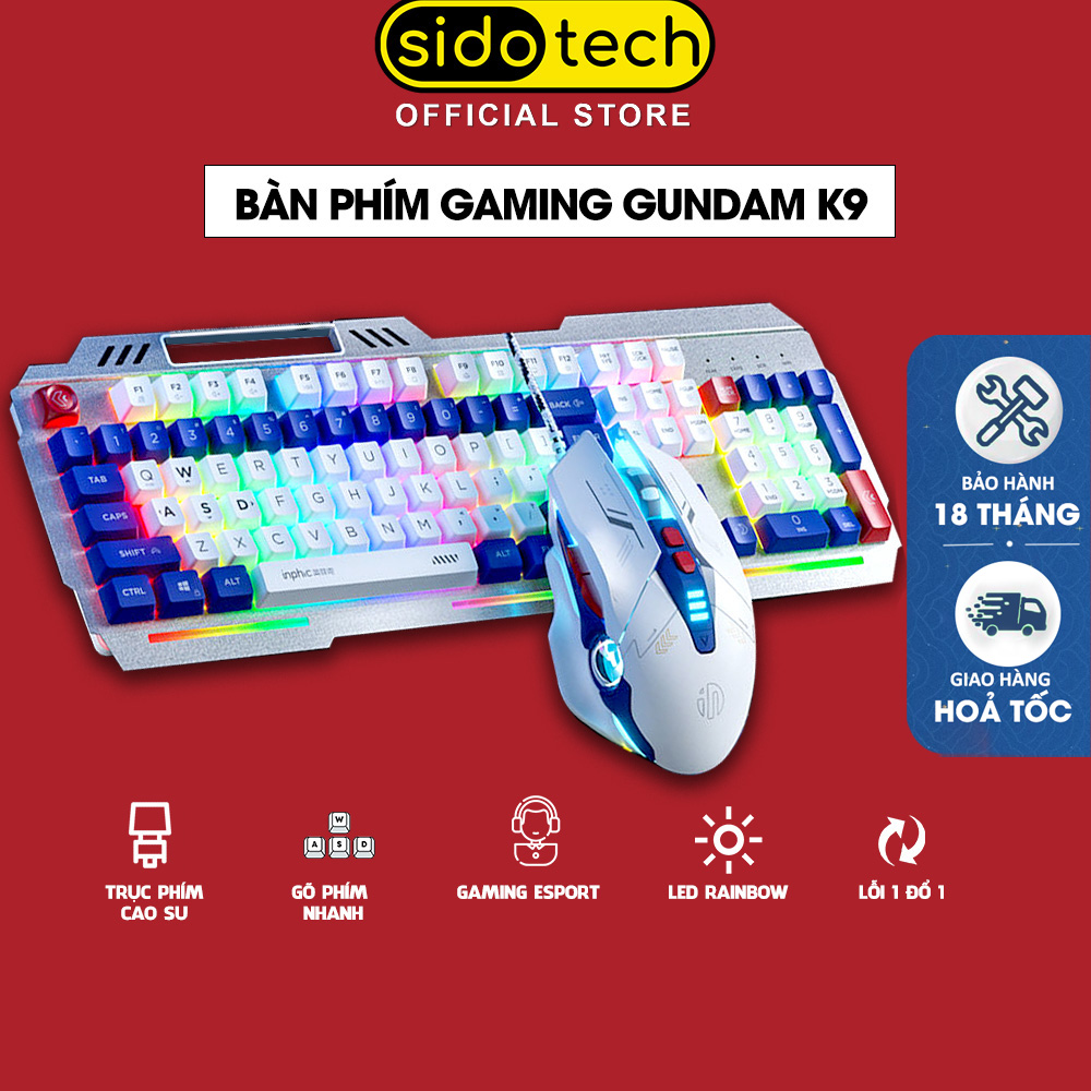 Bàn phím máy tính giả cơ có dây SIDOTECH K9 GUNDAM full size 104 key chống nước tốt led gaming hành trình phím vừa tay giúp gõ phím nhanh kèm giá đỡ điện thoại cho chơi game thủ và dân decor