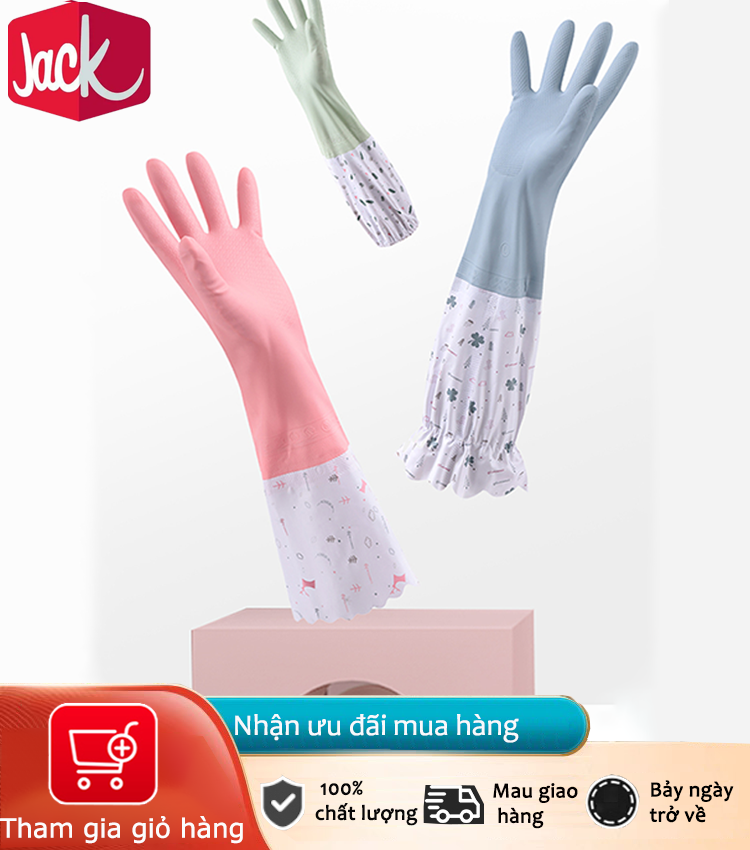 Jack Găng tay rửa chén không thấm nước cao su Găng tay làm sạch nhà bếp bền bỉ