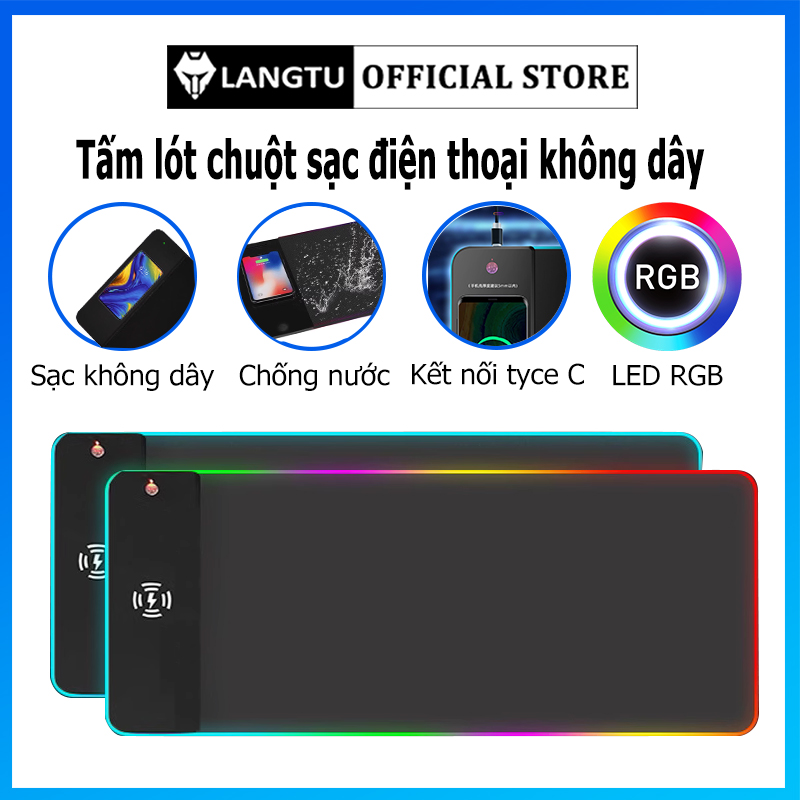 Lót Chuột Chơi Game Cỡ Lớn LED RGB Kèm Sạc Pin Điện Thoại Không Dây