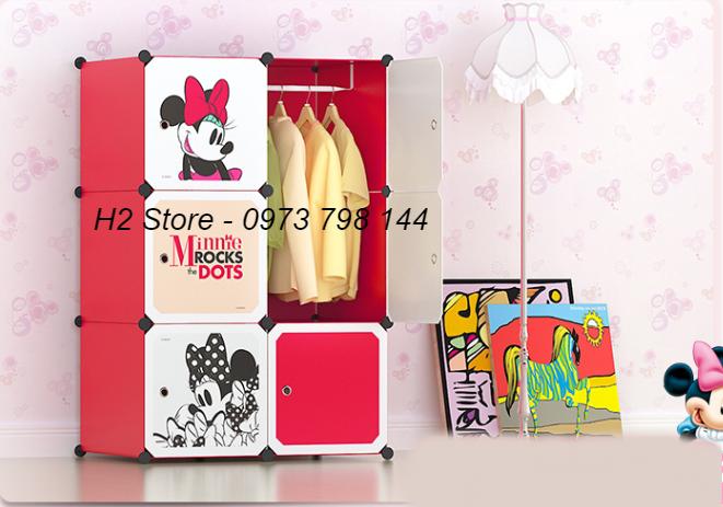 TỦ NHỰA LẮP GHÉP ĐA NĂNG CHO BÉ 6 Ô CỬA MICKEY DỄ THƯƠNG sâu 47cm