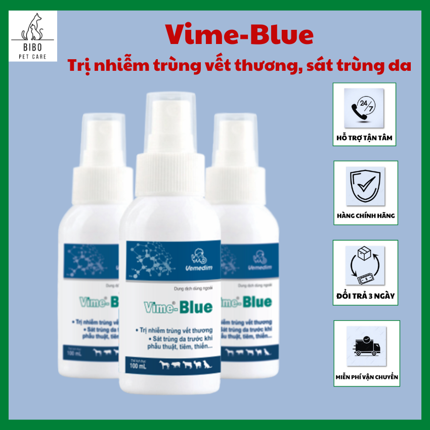 Dung dịch xịt Vime-blue sát trùng da vết thương cho chó mèo chai 100ml