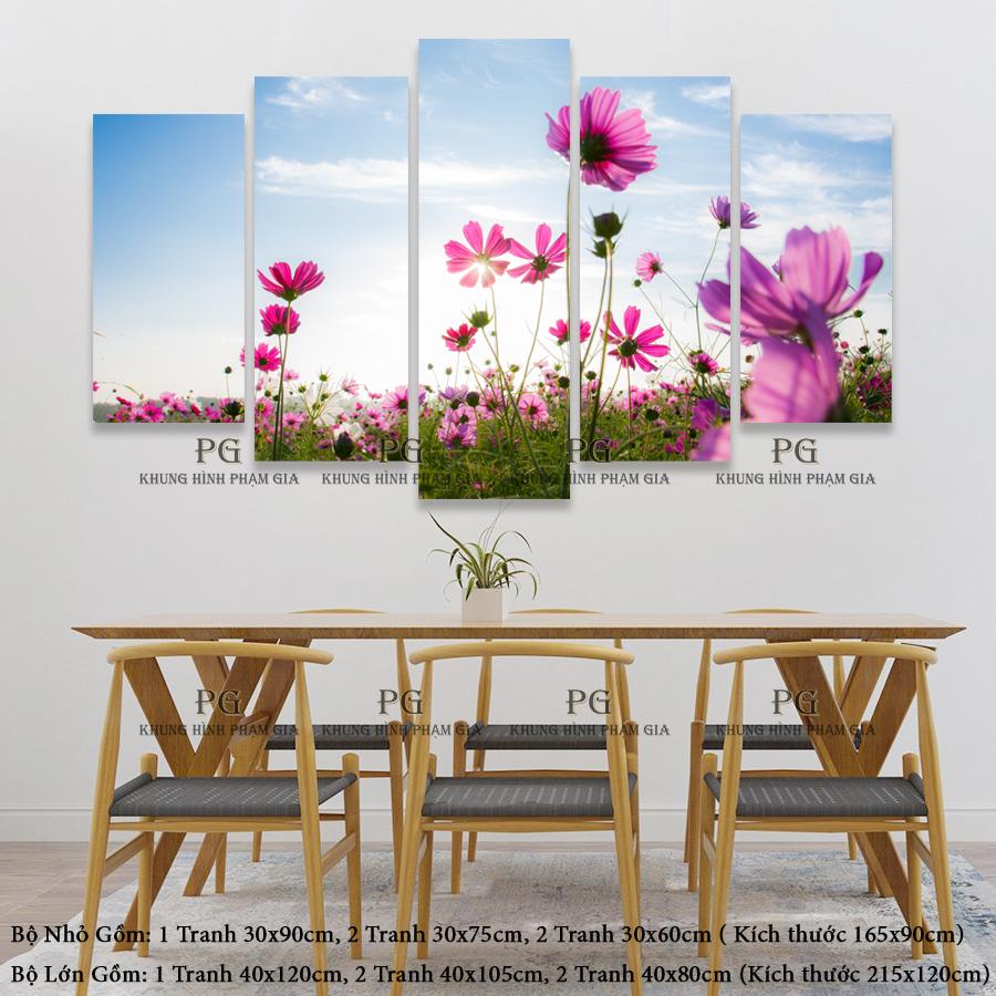 [HCM]Tranh Ghép Laminate Treo Tường Cánh Đồng Hoa Trang trí Phòng Khách Phòng Ngủ Phòng Ăn Hiện Đại tranh ghép bộ 5 tấm - Khung Hình Phạm Gia PGLMN27