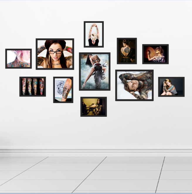 Bộ 11 Khung Ảnh Treo Tường - TATOO & SPA - Mặt Kính 2mm - Tặng kèm ảnh