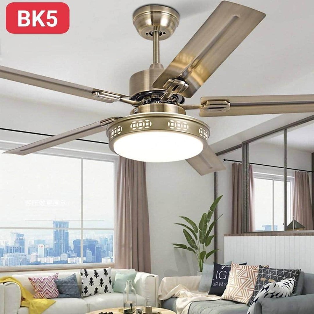 Quạt Trần BK5 Tặng Kèm Móc Cao su Treo Quạt, 3 Chế Độ Đèn LED,  Có Điều Từ Xa, Động Cơ DC 2 Chiều Gió  [Bảo Hành 5 Năm]
