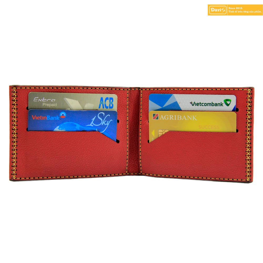 Ví nam Davis dạng ngang - Da bò thật dạng đứng, khâu thủ công tinh tế - Bảo hành trọn đời kỹ thuật