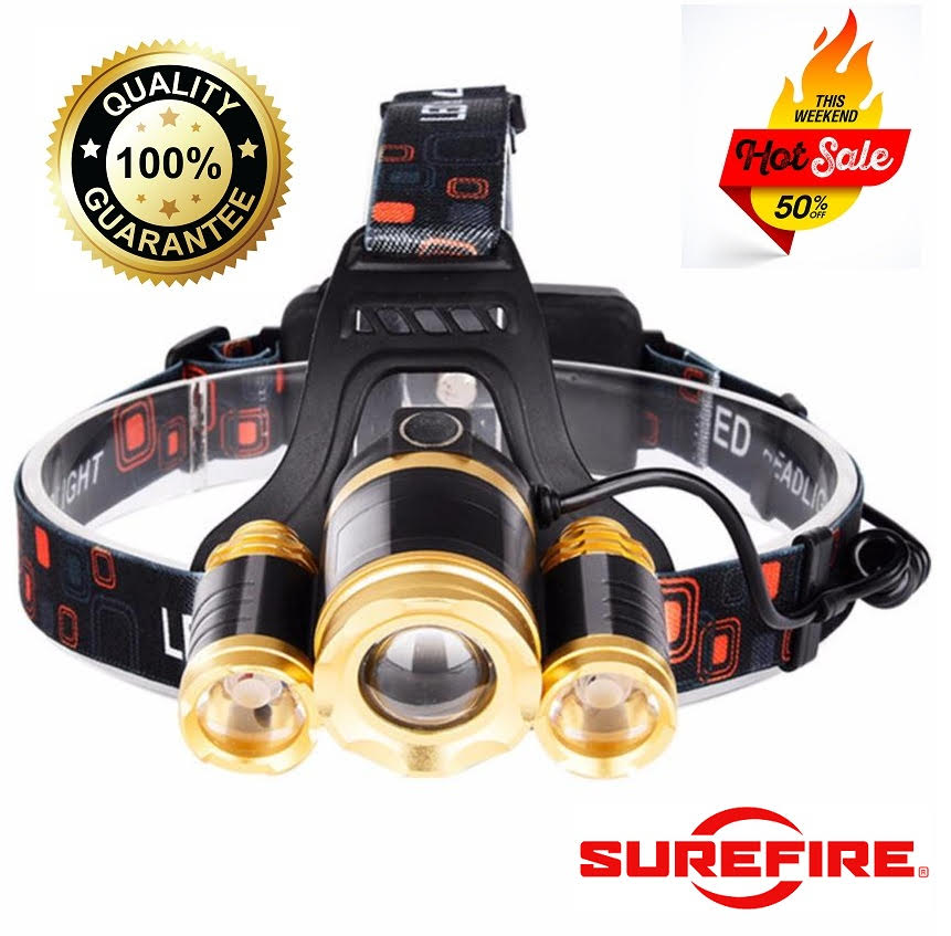 (Đèn tốt )Đèn pin đội đầu siêu sáng - Đèn Pin Led Siêu Sáng Đội Đầu 3 Bóng (Đen) Nhiều Chế độ ,tặng kèm pin và sạc