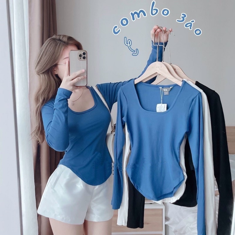 Áo thun nữ ôm body - áo thun gân tay dài cổ chữ U vạt bầu basic chất mịn đẹp - A0134