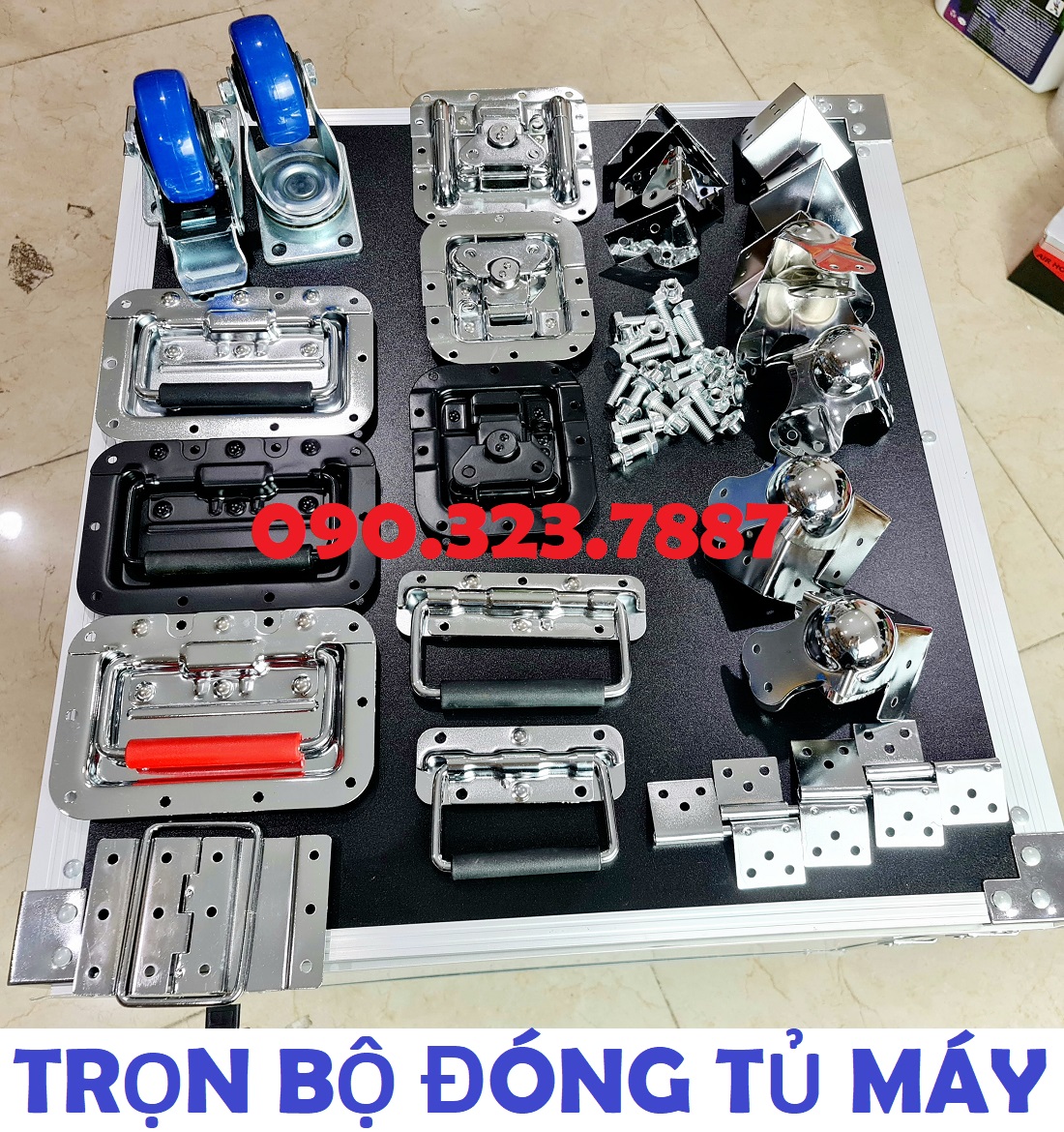 Trọn bộ phụ kiện đóng tủ máy âm thanh, tủ case: khóa bướm, tay xách, ke , góc, bản lề… loại tốt