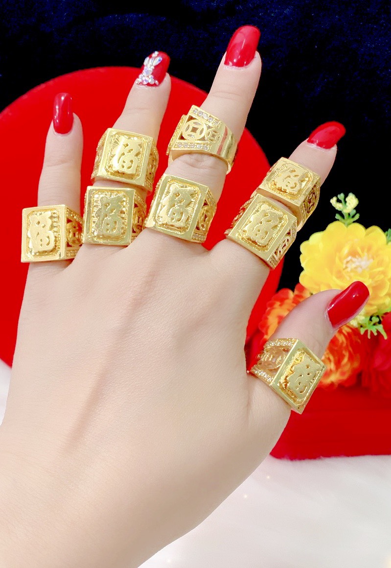 Nhẫn nam chữ phước mạ 24k cao cấp E676