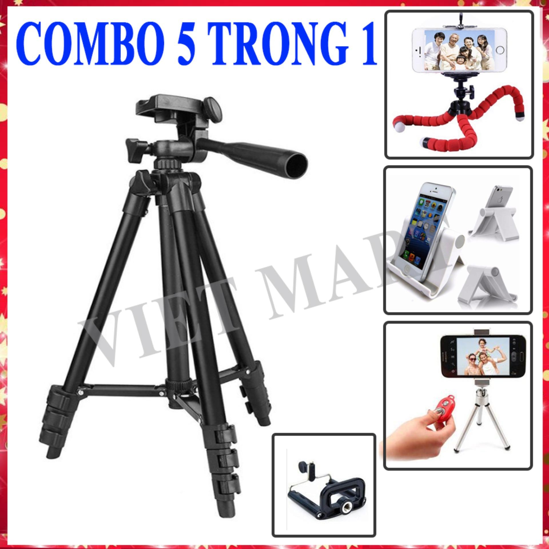 TRIPOD TF 3120 + Giá đỡ điện thoại + Remote Shutter + Túi đựng + TẶNG KÈM chân máy bạch tuộc cho điện thoại trị giá 30K Viet Mart Chân máy ảnh tripod,chân máy ảnh điện thoại,chân đế máy ảnh,chân máy ảnh mini
