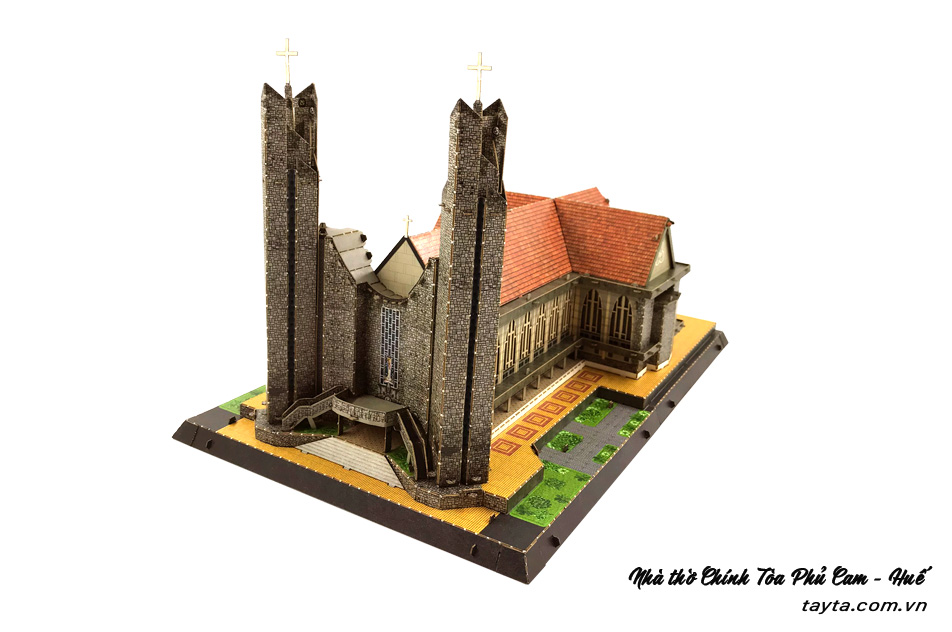 Bộ lắp ráp mô hình giấy 3d nhà thờ chính tòa phủ cam 22x37x22cm tayta