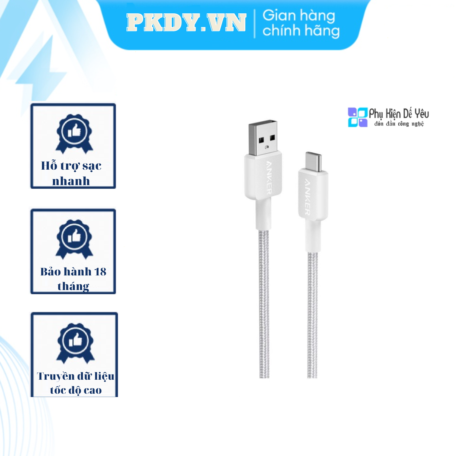 Cáp Anker 322 USB-A to USB-C bện Nylon 0.9m - A81H5  PHÂN PHỐI CHÍNH HÃNG,