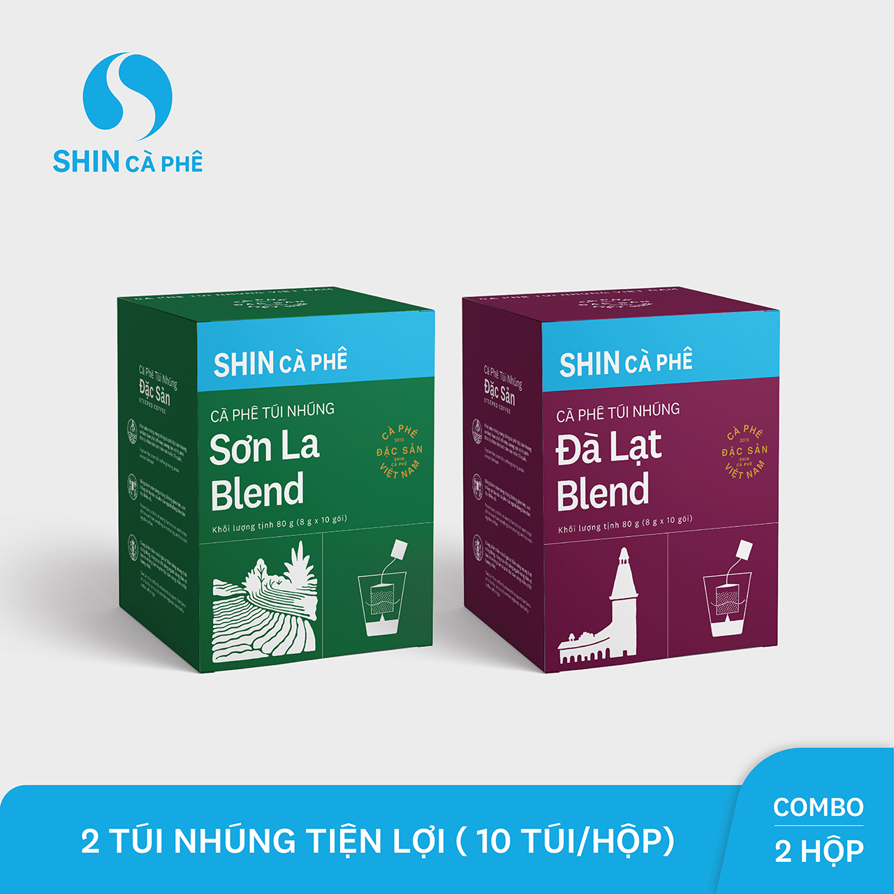 SHIN Cà Phê - Combo túi nhúng Sơn La và Đà Lạt - Hộp 10 gói