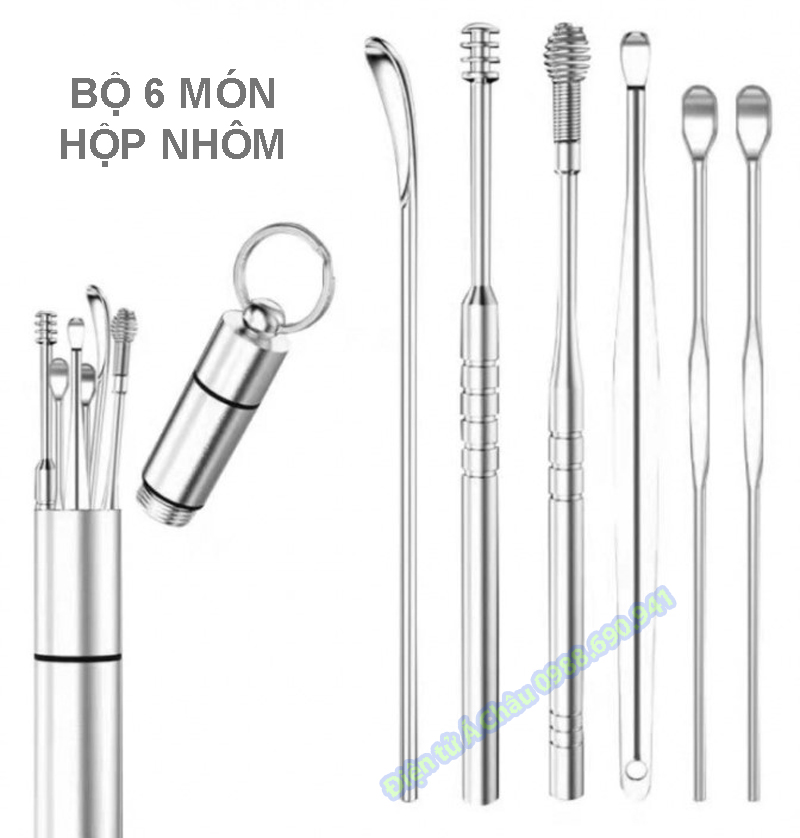 Bộ 6 dụng cụ vệ sinh tai ngoáy tai đồ lấy ráy tai Cao Cấp bằng thép không gỉ