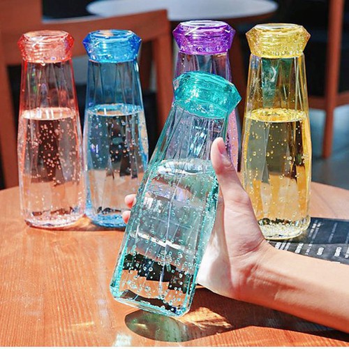 Bình Thủy Tinh Kim Cương Trong Suốt 500ML, chai đựng nước thủy tinh, bình nước kim cương, lọ nước kim cương.