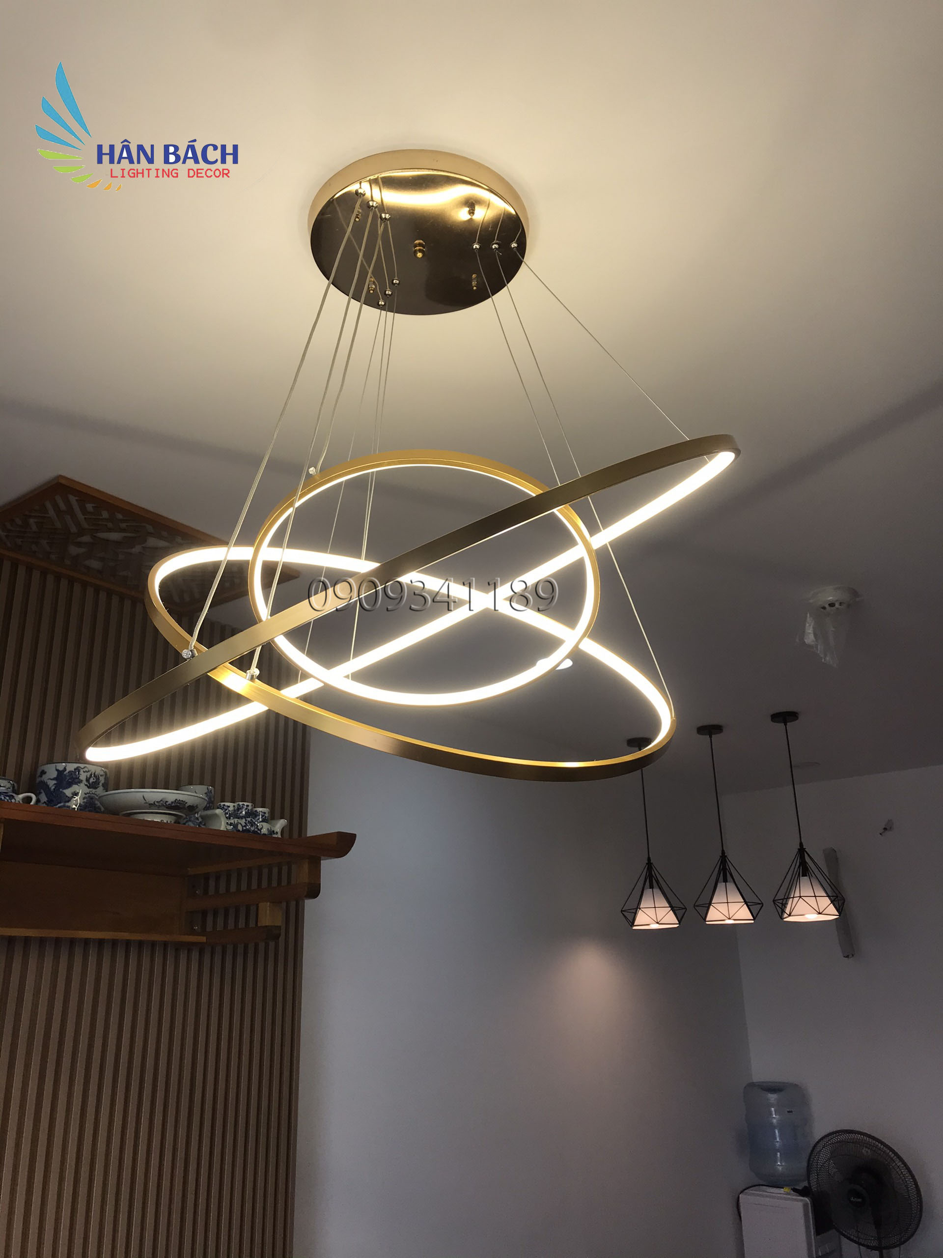 [HCM]Đèn Thả Trần Không Gian Led HB898 - 800 Hình Tròn 3 Vòng Viền trắng Viền Vàng - 3 Chế Độ Ánh Sáng - Điều Khiển Từ Xa - Bảo hành 1 năm