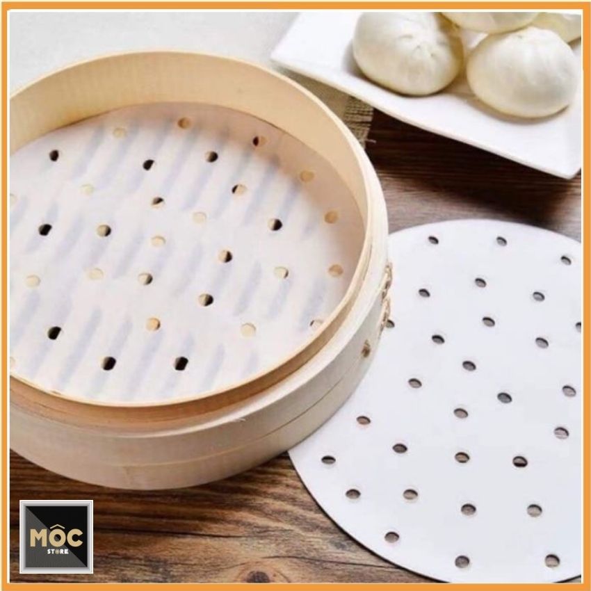 Set 100 giấy nến đục lỗ dùng cho nồi chiên không dầu, lò nướng, lò vi sóng, xửng làm bánh, phù hợp nhiều cỡ nồi và xửng hấp, giấy dùng cho thực phẩm nguyên liệu nhập khẩu, an toàn