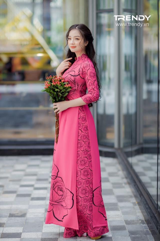 [HCM]BỘ ÁO DÀI LỤA TRUYỀN THỐNG IN 3D HOA HỒNG - Hàng Cao Cấp