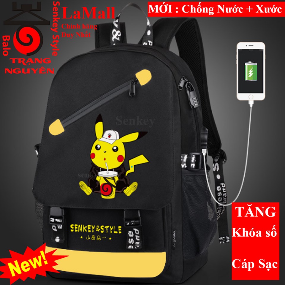 Balo Trạng Nguyên Senkey Style Hình Pikachu Mới Hót 2022- Balo Nam Nữ Đi Học Thời Trang Nhất Bản CHỐNG NƯỚC + CHỐNG XƯỚC ( TẶNG khóa số chống Trộm + Cáp Sạc USB ) - Cặp Học Sinh Cấp 123 Chống Trộm, Chống Nước