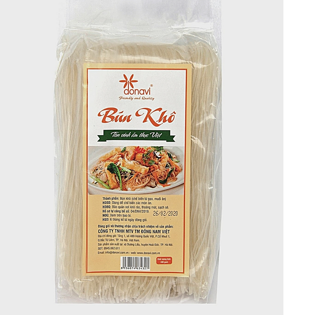 Bún khô Donavi 400g- không tẩy trắng, không phụ gia sợi mềm mỏng