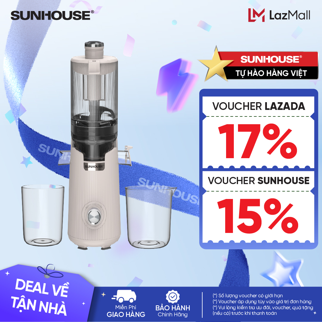Máy ép chậm Sunhouse SHD5504 - Tích hợp làm kem, lưỡi dao cắt tự động - Cối lọc 2 tầng dễ tháo -Ép Trái Cây Nguyên Quả