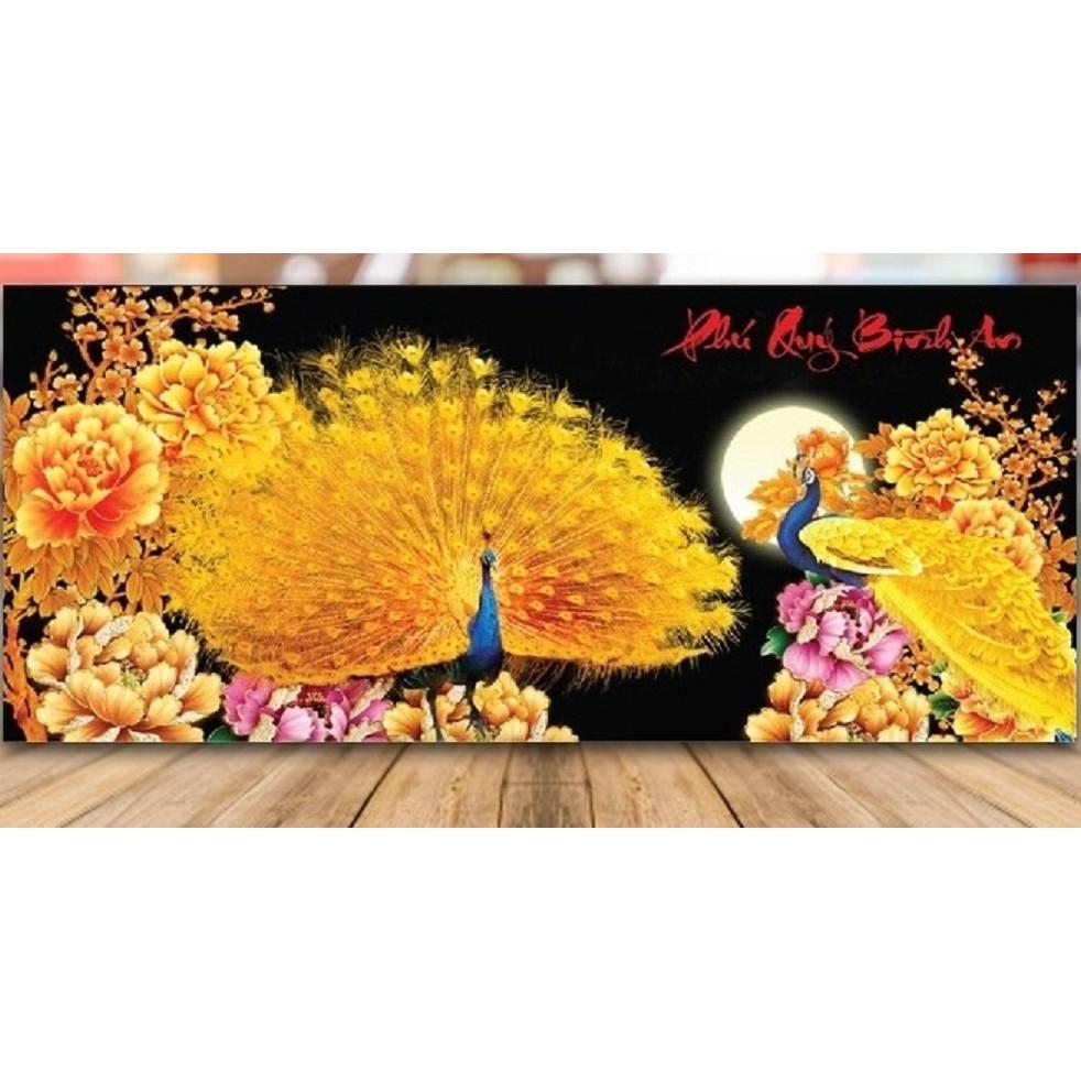 tranh thêu chữ thập phú quý bình an 89x43cm